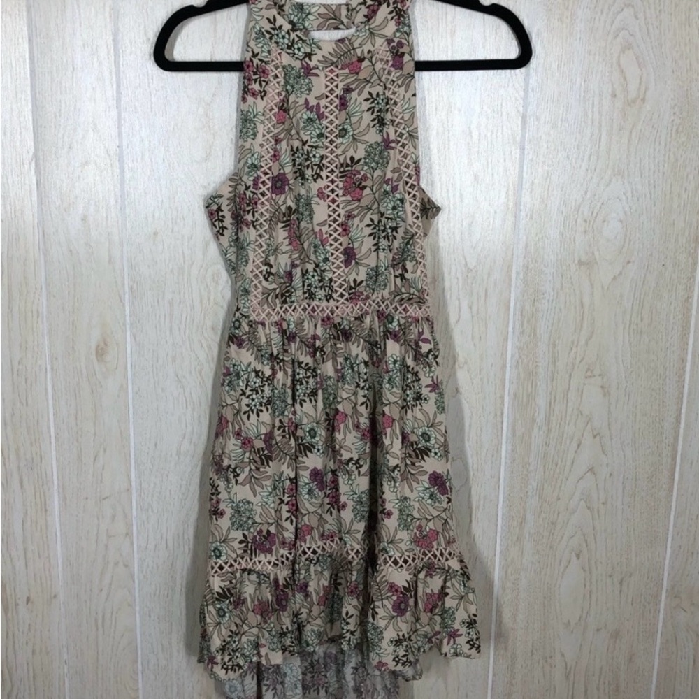 Floral Halter Backless Summer Dress in Beige